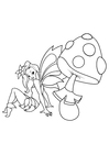 Coloring pages fairy with mushroom