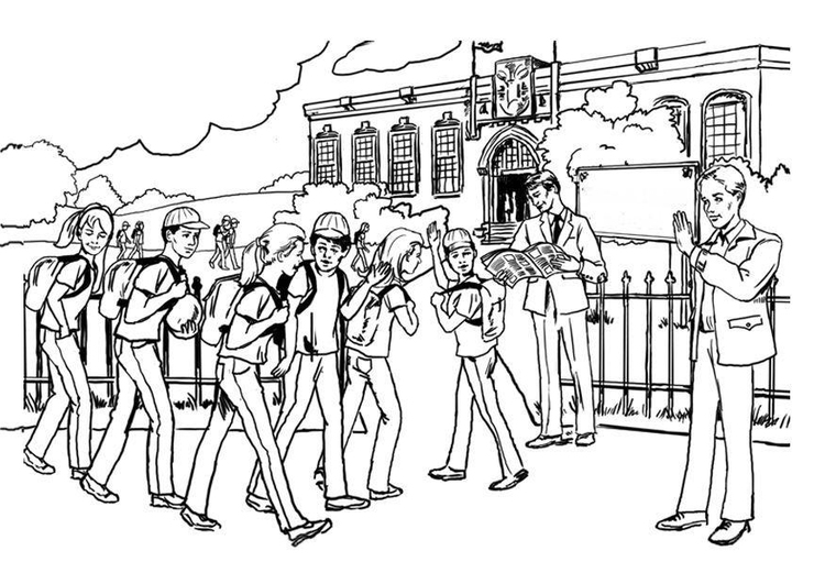 Coloring page going to school - secondary education