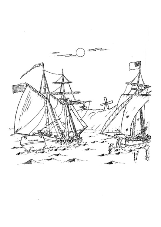 Coloring page battle at sea