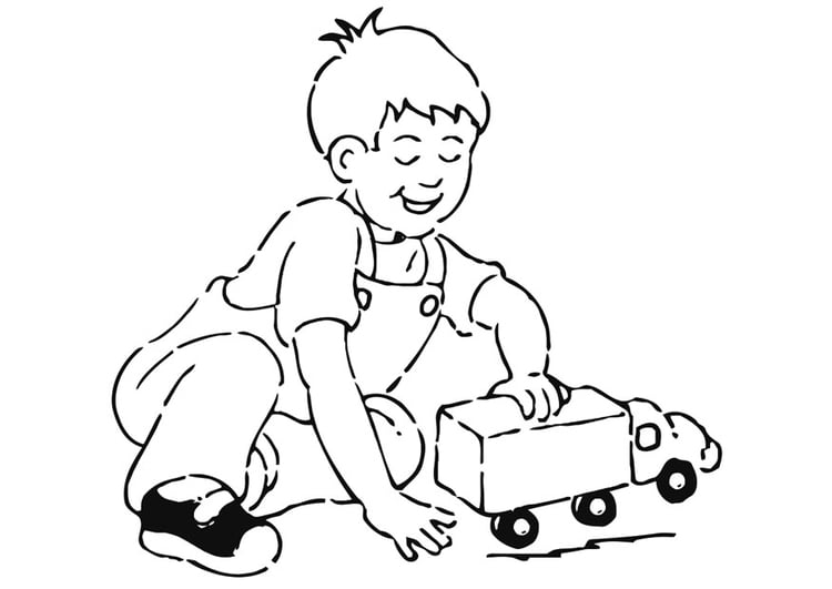 Coloring page boy with toy car
