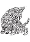 Coloring pages cat with kitten