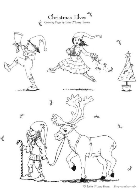 Coloring page christmas elves