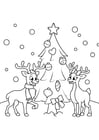 Coloring pages Christmas tree with reindeer
