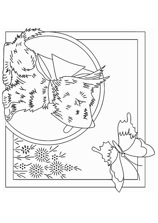 Coloring page dog with butterfly - img 16597.