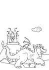 Coloring pages dragon in front of castle