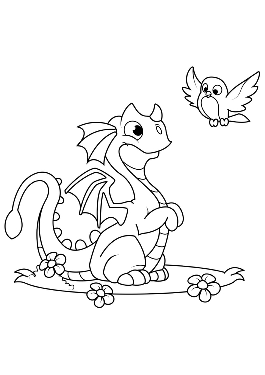 Coloring page dragon with bird