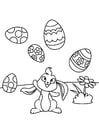 Coloring pages Easter bunny plays with Easter eggs