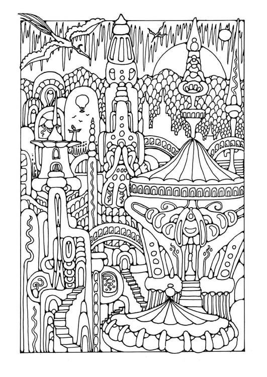 Coloring page fairy tale city