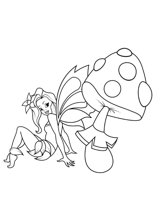 Coloring page fairy with mushroom