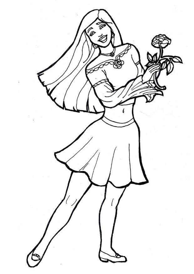 flower coloring pages for girls. Coloring page girl with flower