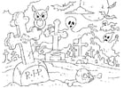 Coloring pages Halloween graveyard
