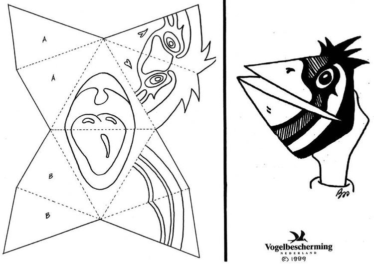 Coloring page handmask bird without text