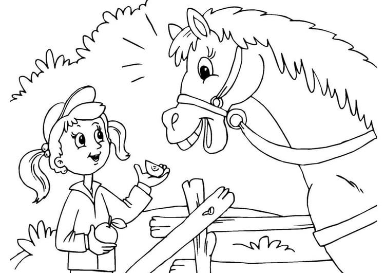 Coloring page horse and girl