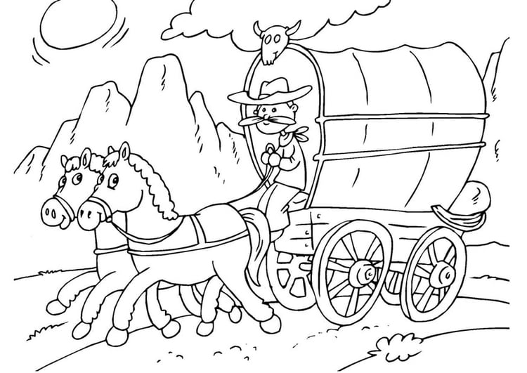 Coloring page horse and tilt cart