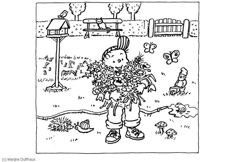 Coloring page kid in the garden - img 6470.
