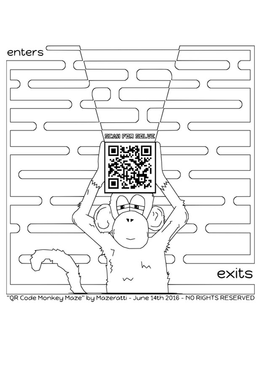 Coloring page labyrinth with monkey