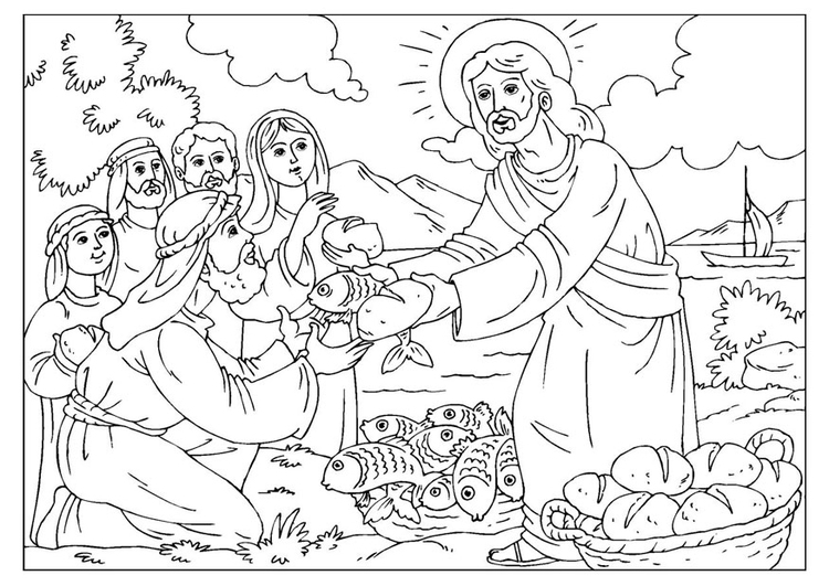 Coloring page loaves and fishes