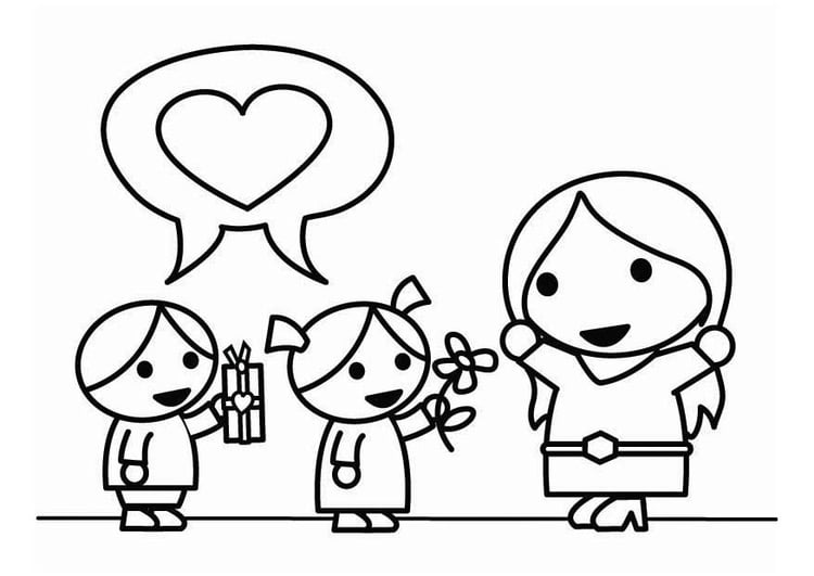 Coloring page Mother's Day with children