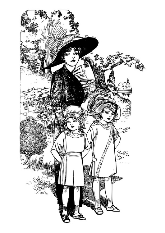 Coloring page mother with children