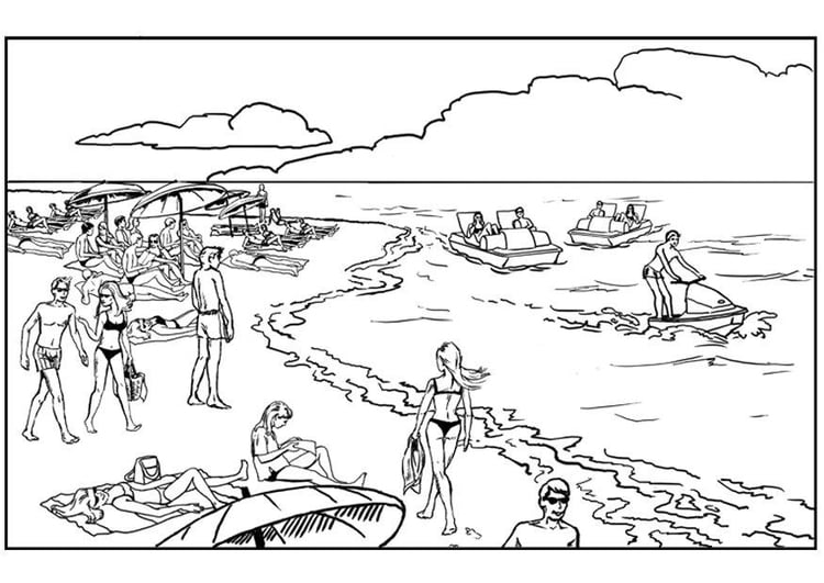 Coloring page ocean and beach