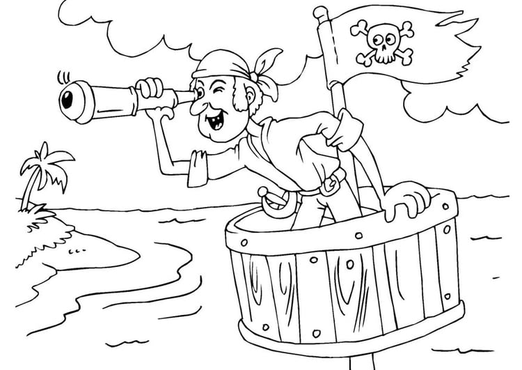 Coloring page pirate in crow's nest