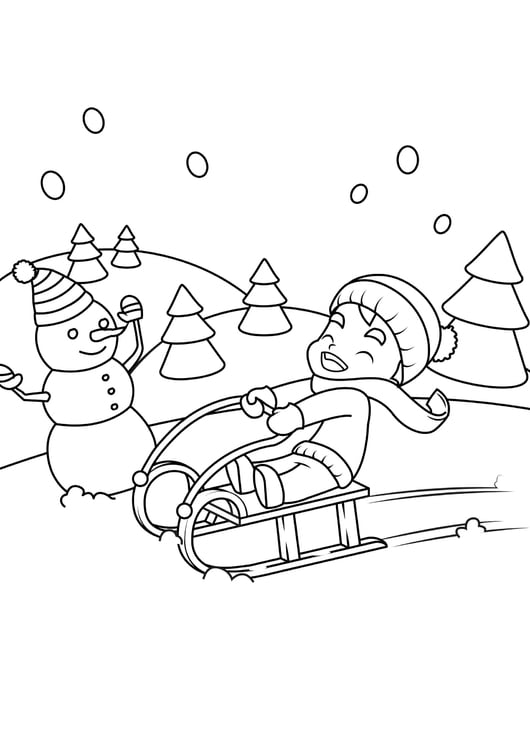 Coloring page playing in the snow