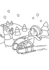 Coloring pages playing in the snow