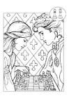 Coloring pages prince and princess playing chess
