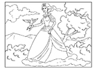 Coloring pages princess with dove