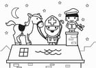 Coloring pages Saint Nicholas and horse on roof