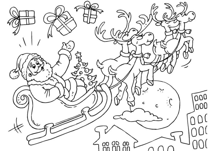 Coloring page Santa Claus in sled