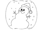 Coloring pages snowman with christmas hat