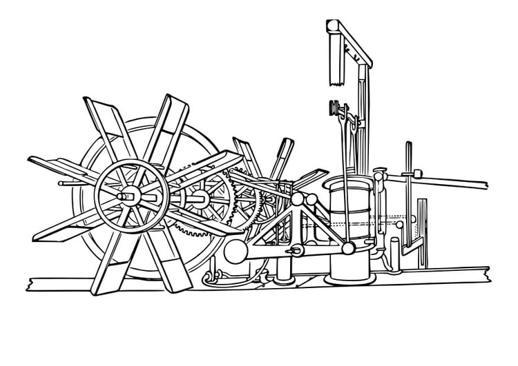 Coloring page steamboat machinery