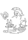 Coloring pages swordfish plays with fish