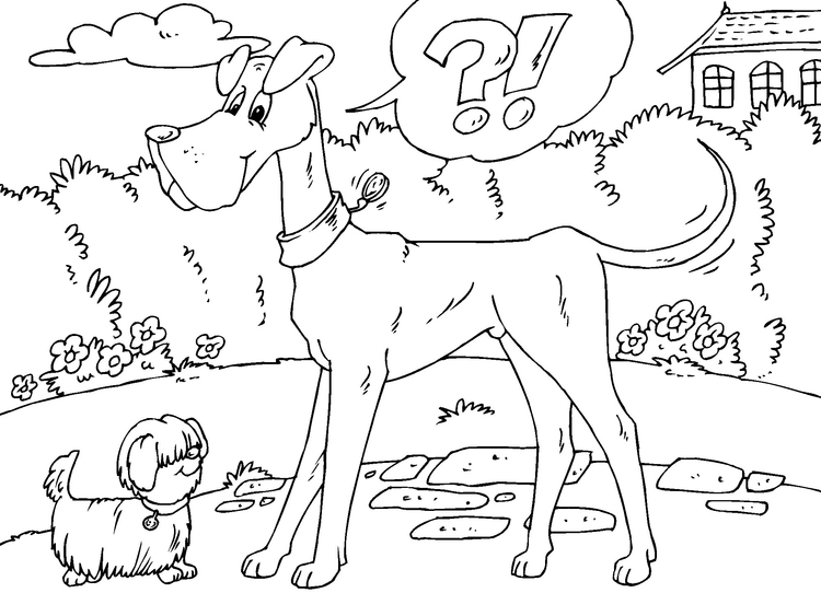 Coloring page tall dog and small dog