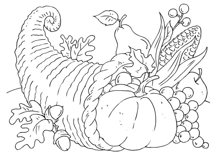 Coloring page thanksgiving basket - Cornucopia