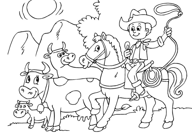 Coloring page to herd cows