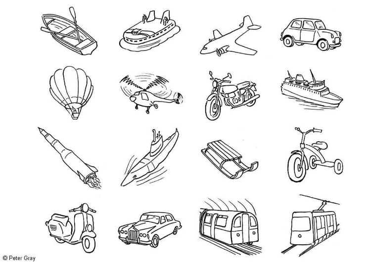 Coloring page transportation icons