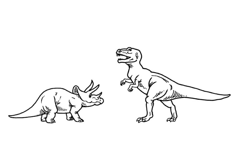 Coloring page triceratops and t-rex