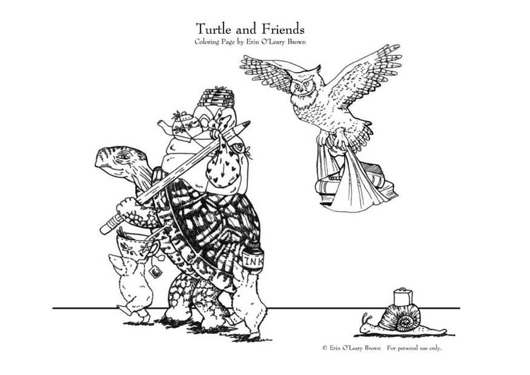 Coloring page turtle and friends