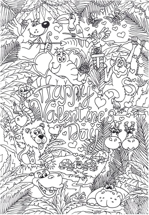 Coloring page Valentine animals