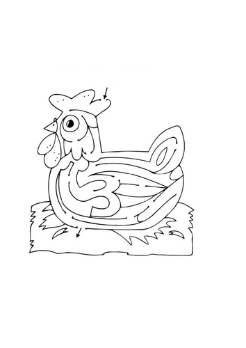 Coloring page hen maze
