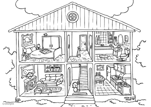 Coloring page house - interior