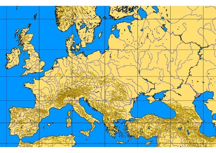 Image map of Europe with geographic features