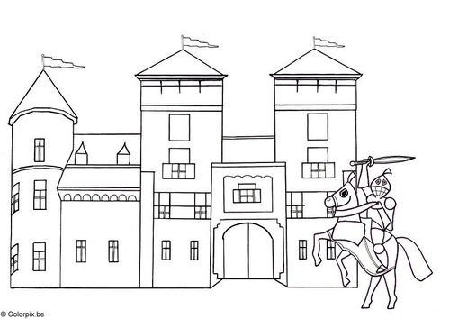 Coloring page knight and castle