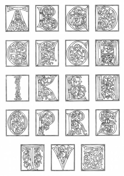 Coloring page 01a. alphabet end of 15th century