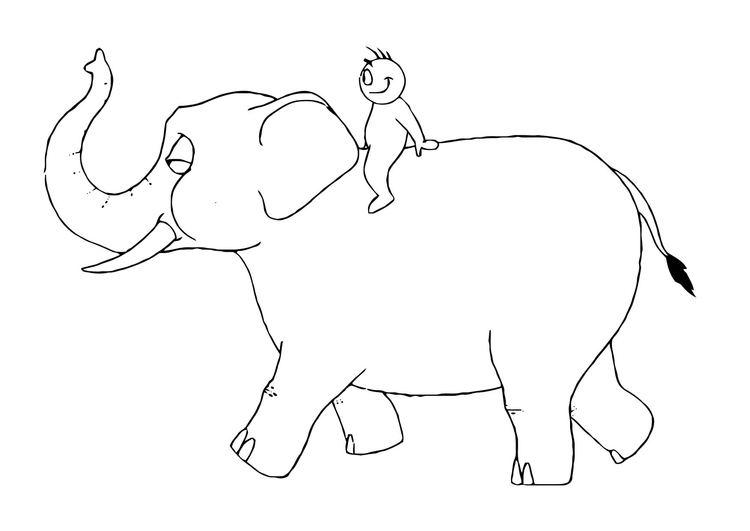 Coloring page 07b. elephant with person