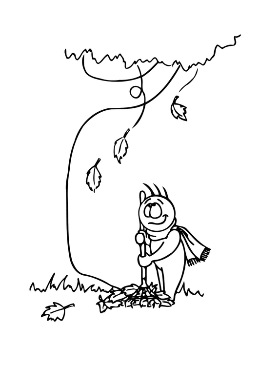 Coloring Page 08b. raking leaves - free printable coloring pages - Img