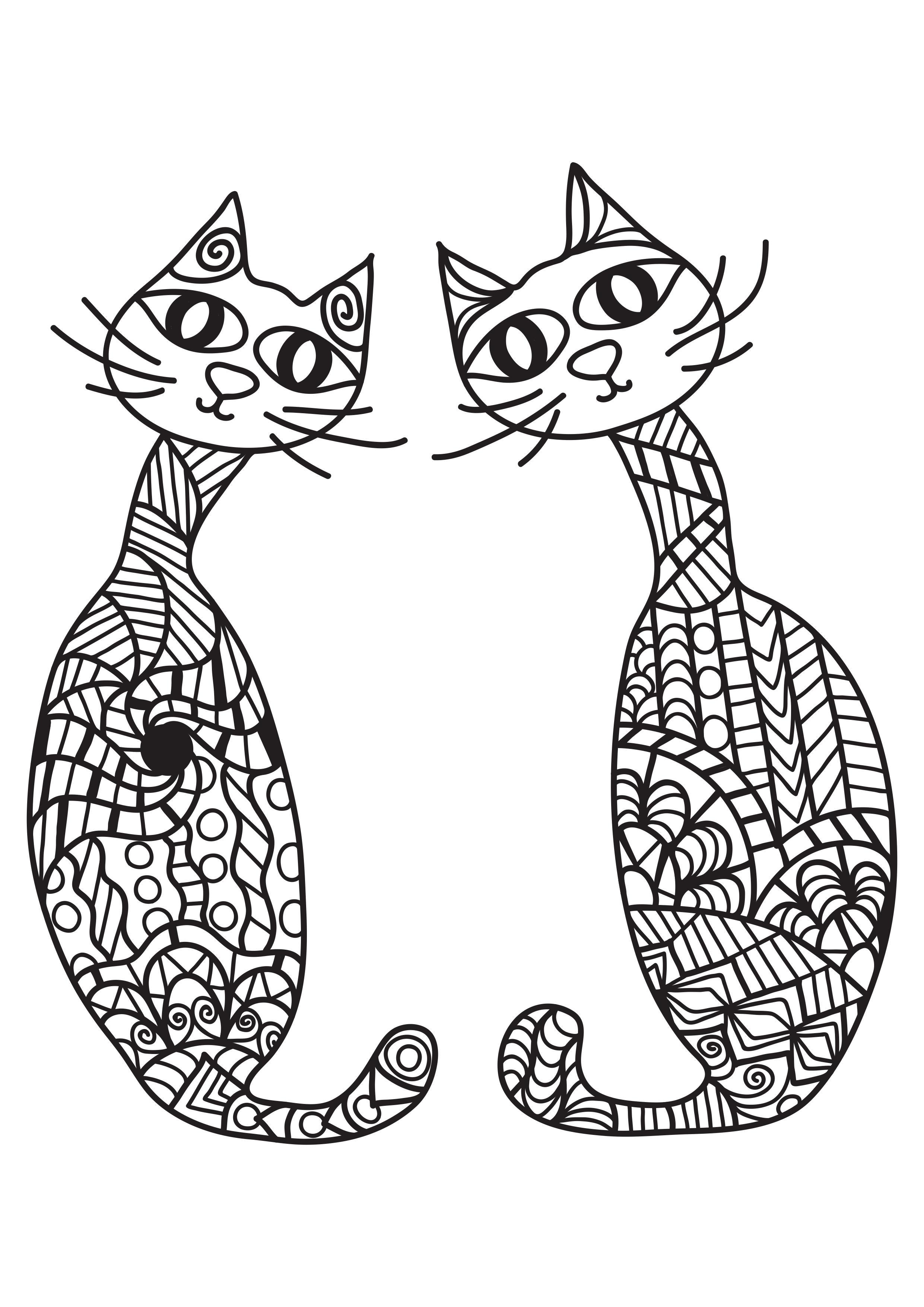 Coloring Page 2 cats - free printable coloring pages - Img 31419