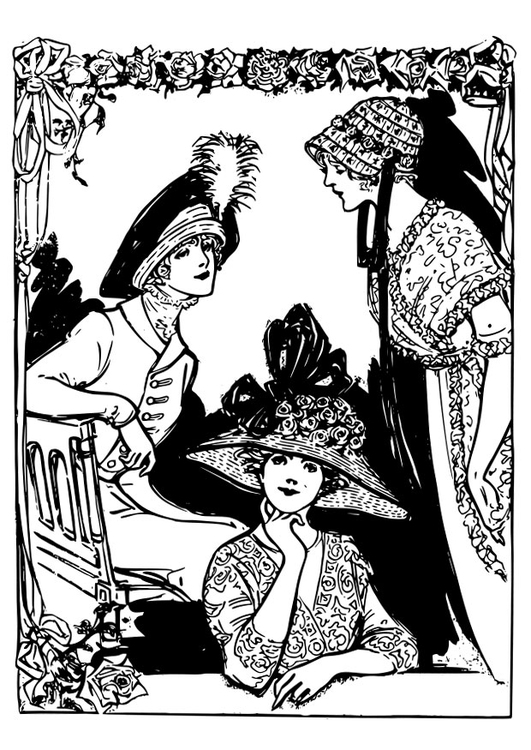 Coloring page 3 women with hats